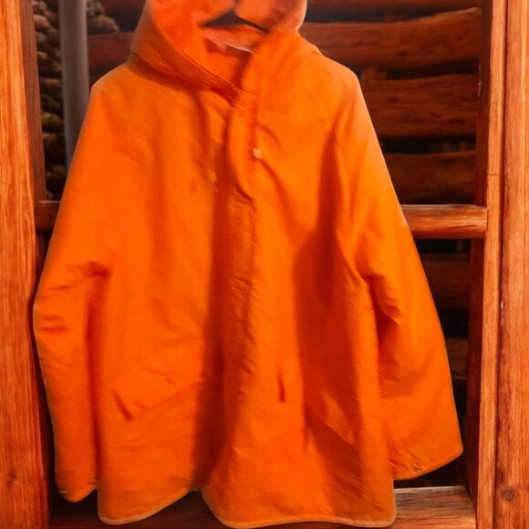Bushmaster Orange Rain Jacket Hooded Vtg L Nylon & PVC  Snap Pockets Drawstrings - Picture 1 of 6